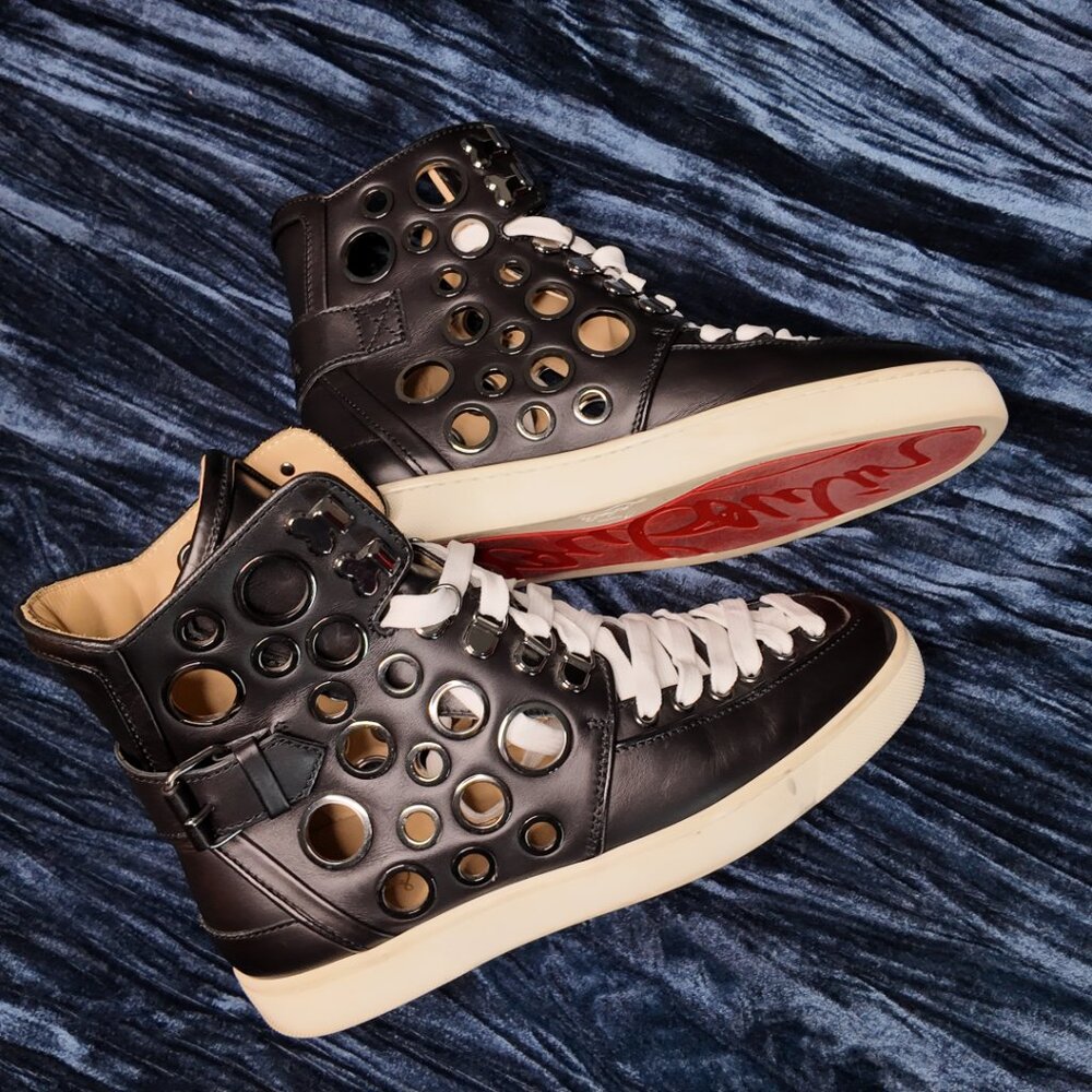 Christian Louboutin, size 40.5 = US9 mens, Black/white/gunmetal